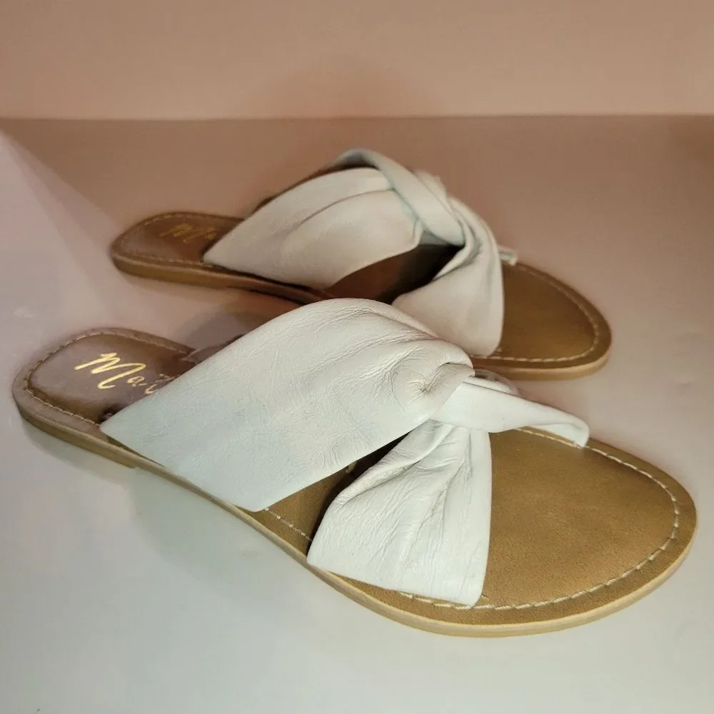 Matisse for Anthropologie White Leather Knotty Slide Flat Sandals